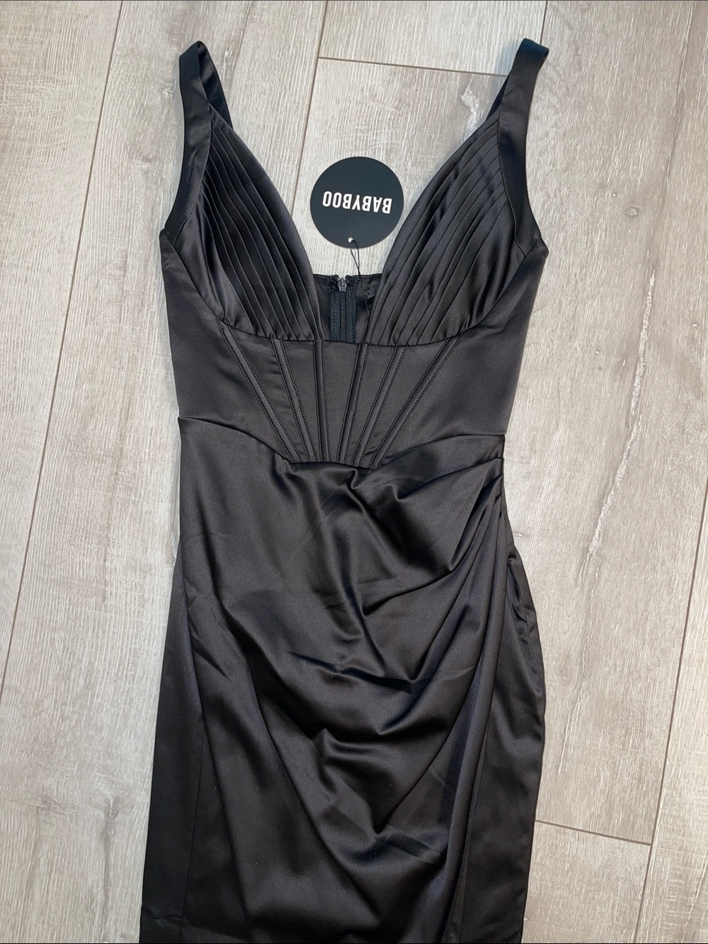 🖤🌹NWT Babyboo Black Evening Dress Silk with Corset top- XS- never worn!🌹🖤 - Picture 5 of 7